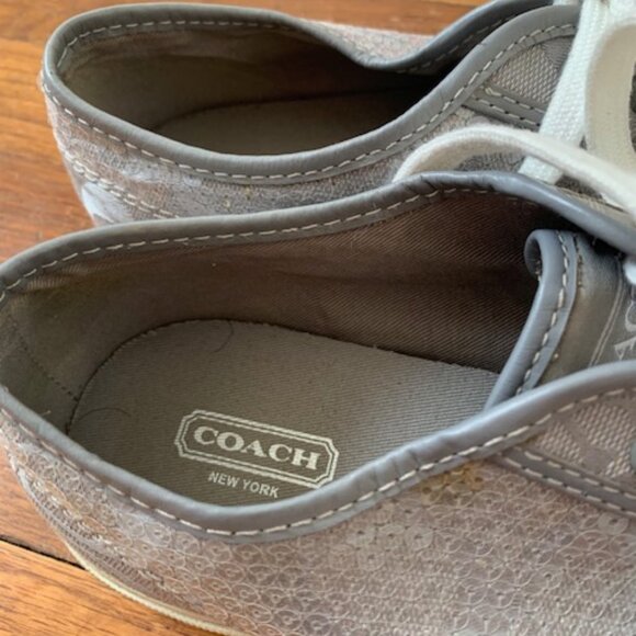 Coach Kameron Gray Sequined Signature C Logo Canvas Sneakers - Picture 3 of 4